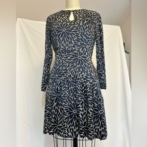 Rebecca Taylor Navy and Cream Floral Long-Sleeve Dress